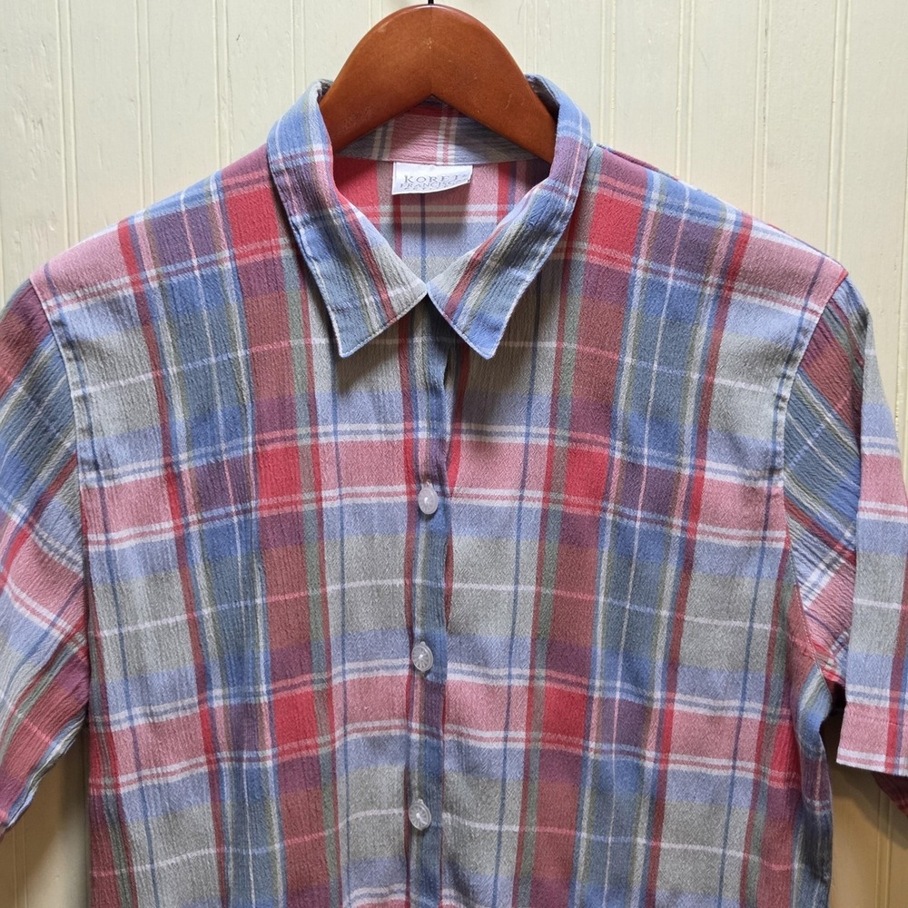 Koret Francisca Shirt Womens Petite Large Multicolor Plaid Button Front Top